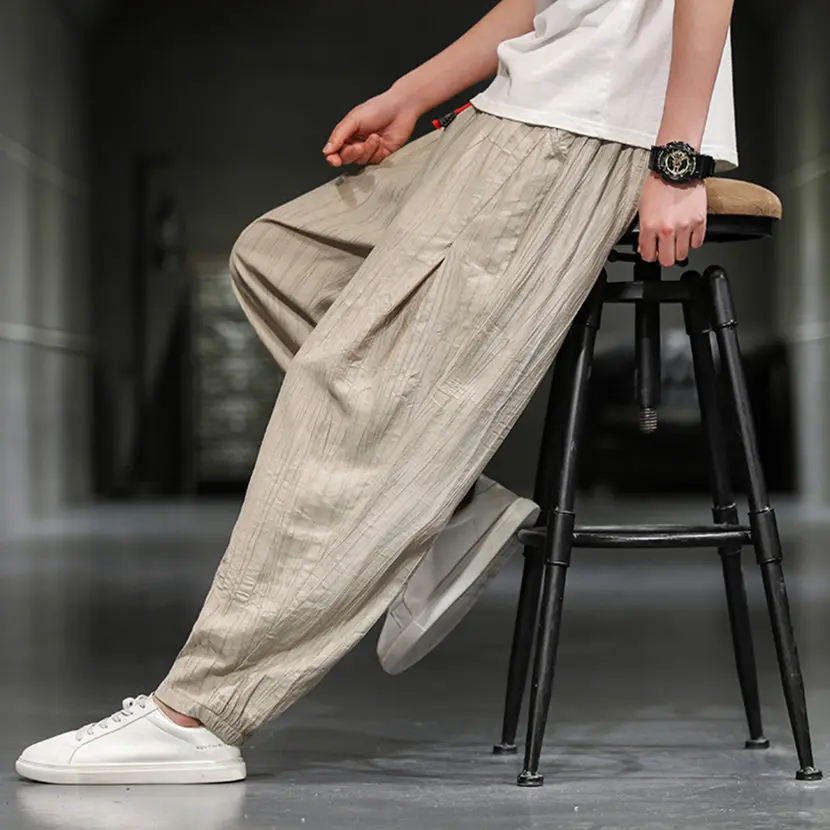

Men's Summer Ultra-Thin Breathable Ice Silk Loose Sports Pants Casual Long Trousers Harlan Pants Elastic Waisand