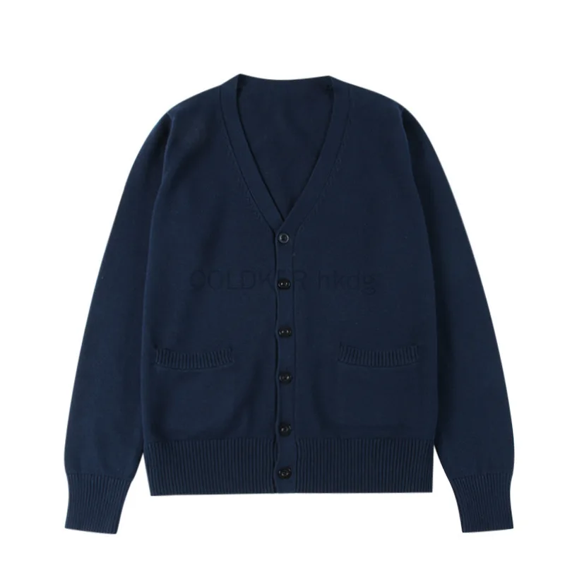 Navy Blue Women\'s Cardigan School Uniform Sweater V Neck Button Down Knit Japanese Cardigan Coat with Pockets Cosplay Sweater