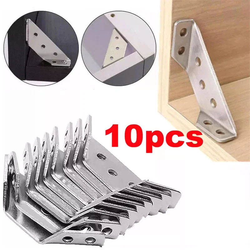 10pcs Corner Connector Universal Furniture Stainless Steel Small Code Fastener Triangular Support