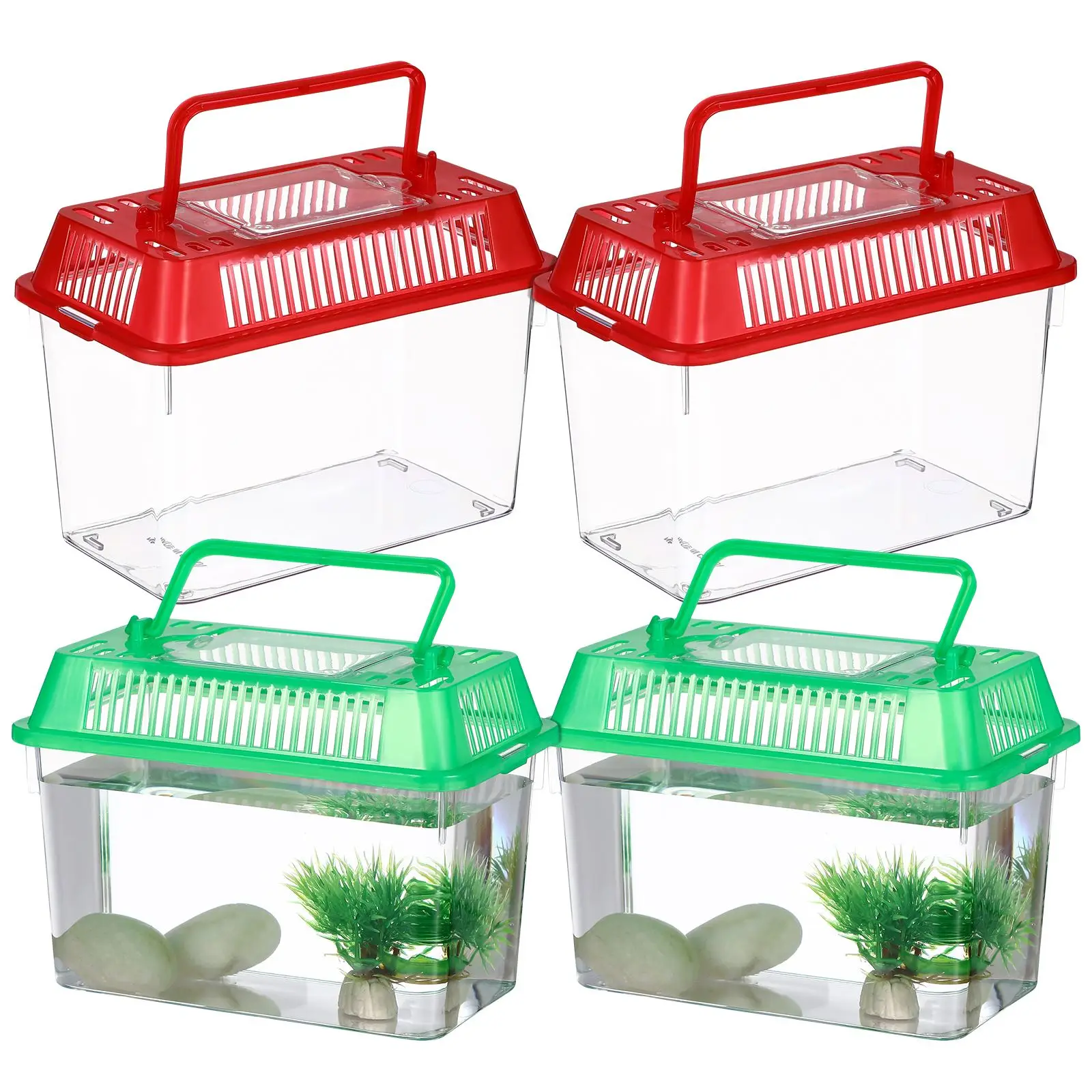 

4Pcs Mini Portable Fish Tank Handheld Aquarium Fish Tank Transparent Turtle Box Pet Hamster Box Plastic Aquarium Handheld