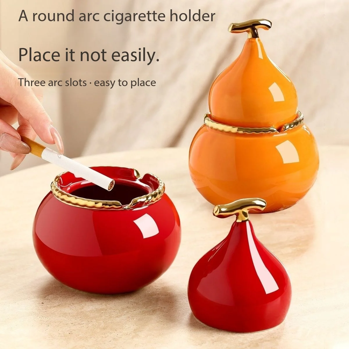 

Керамическая пепельница в форме тыквы, для дома и гостиной, элитный декор, офисная пепельница с крышкой, пепельница с защитой от разлета пепла.