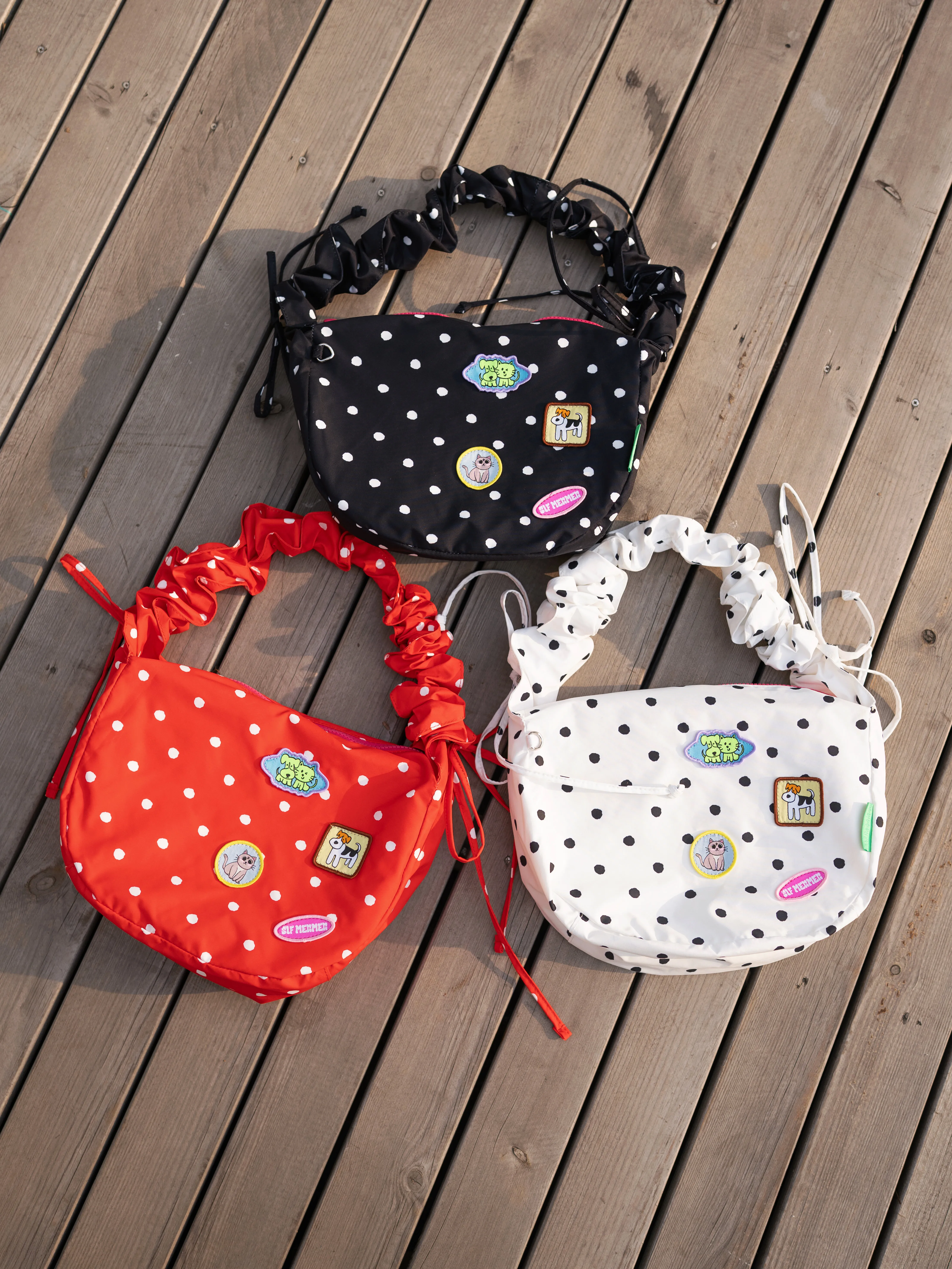 SIFMERMER Embroidered Polka Dot Hobo Bag Adjustable Shoulder Strap Lightweight Crossbody Dumpling Bag Soft Fabric Inner