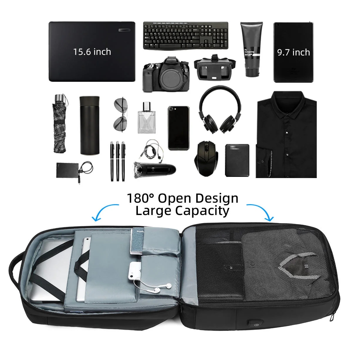 Geestock USB شحن كمبيوتر محمول للأعمال على ظهره متعددة جيوب سعة كبيرة حقيبة السفر مقاوم للماء موضة الرجال على ظهره