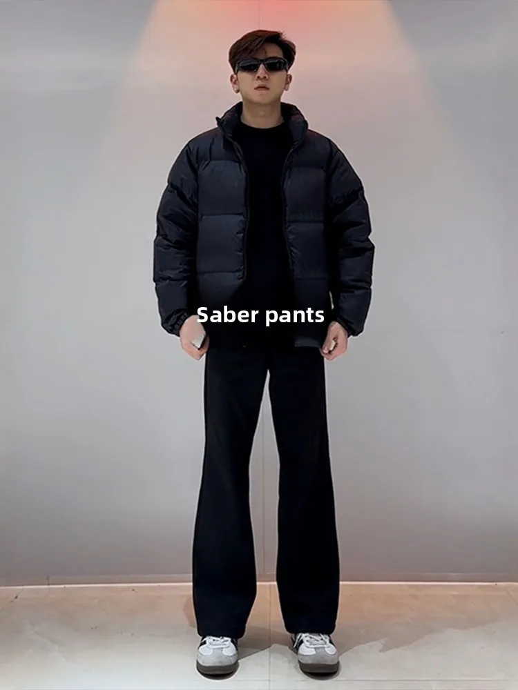 

Bla Men's Autumn Winter Straight Leg Pants Slimming Long Legging Drapey High Waist Micro Flared Casual Trousers