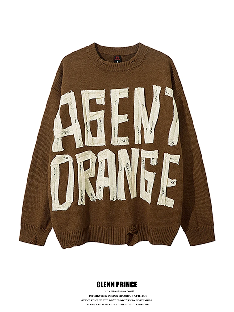 

Мужской свитер в американском ретро-стиле Apibio, оверсайз, вязаный, с пэчворком и дизайном с дырками, повседневный, свободного кроя, с длинными рукавами