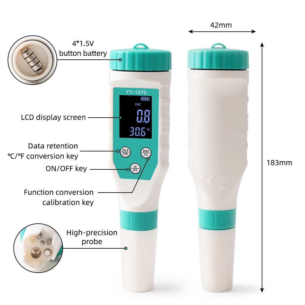 

Digital Free Available Chlorine Meter 7-in-1 Water Quality Pen PH/Salinity/ORP/TDS/EC/CL/TEMP pH Meter for Pool Seawater