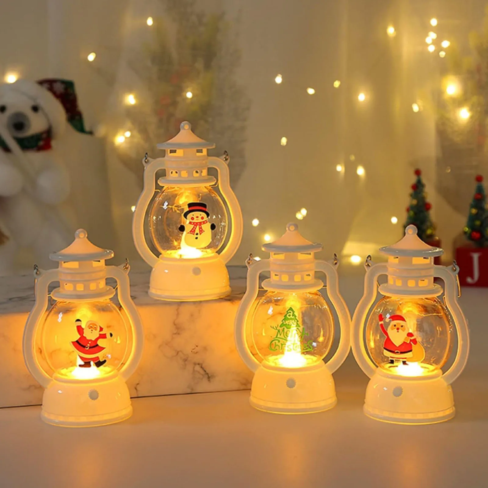 クリスマスライト-4-個-電池式サンタクロース、雪だるま、クリスマスツリー柄ランタン、装飾、誕生日パーティー用