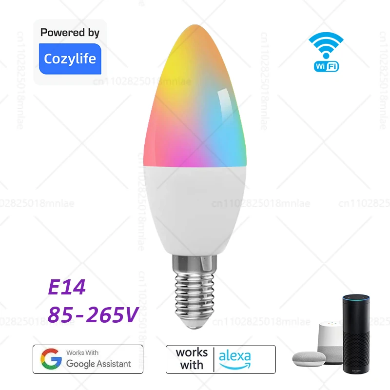 

5W E14 Candle Lamp Cozylife App Control Smart Bulb WiFi Bluetooth RGBCW LED Light 110V 220V Dimmable Crystal Lamps Room Decorate