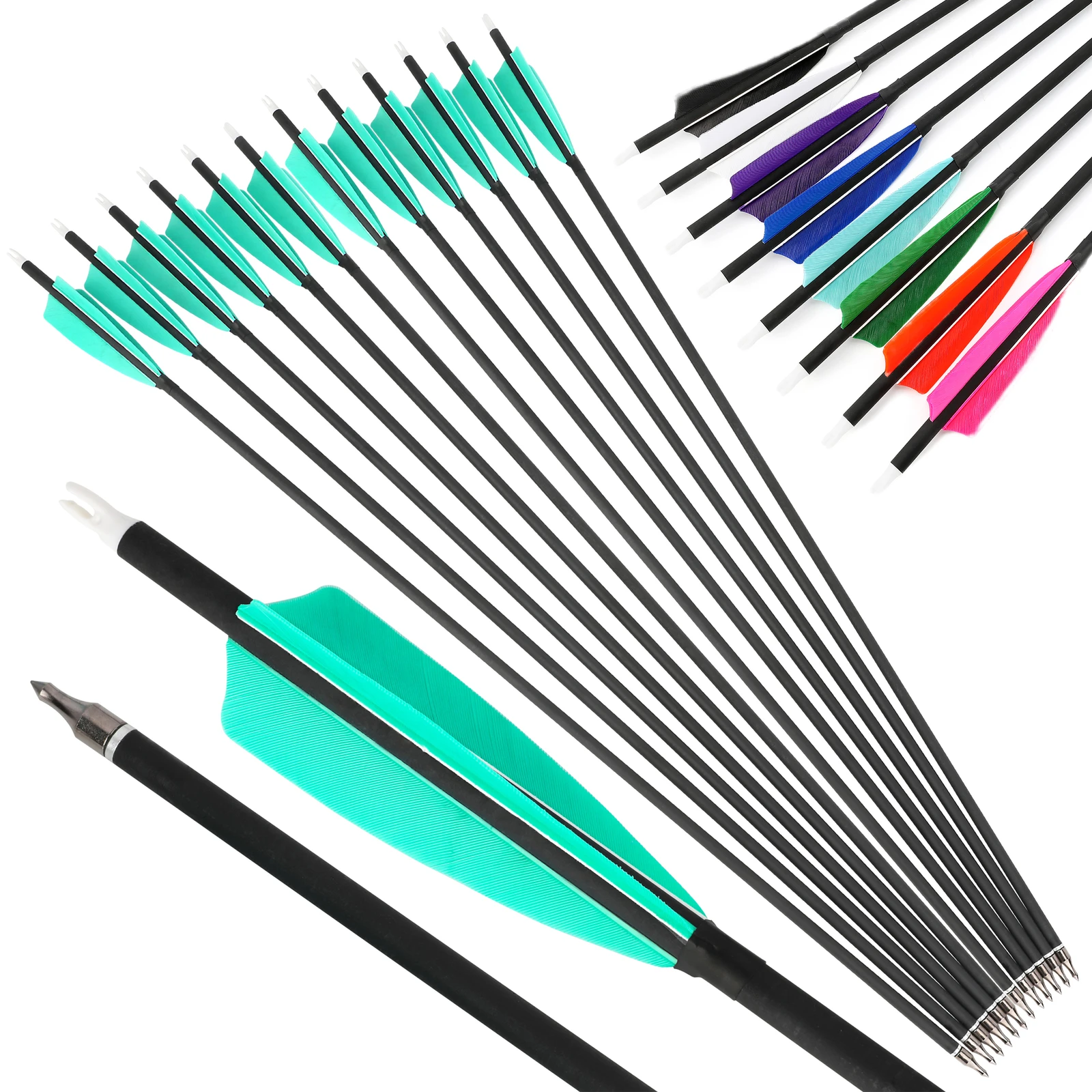 

‌28'' 30'' 31'' Carbon Arrow SP500 with 4inch Feather for Outdoor Recurve Compound Bow Hunting Shooting Accessories,12pcs