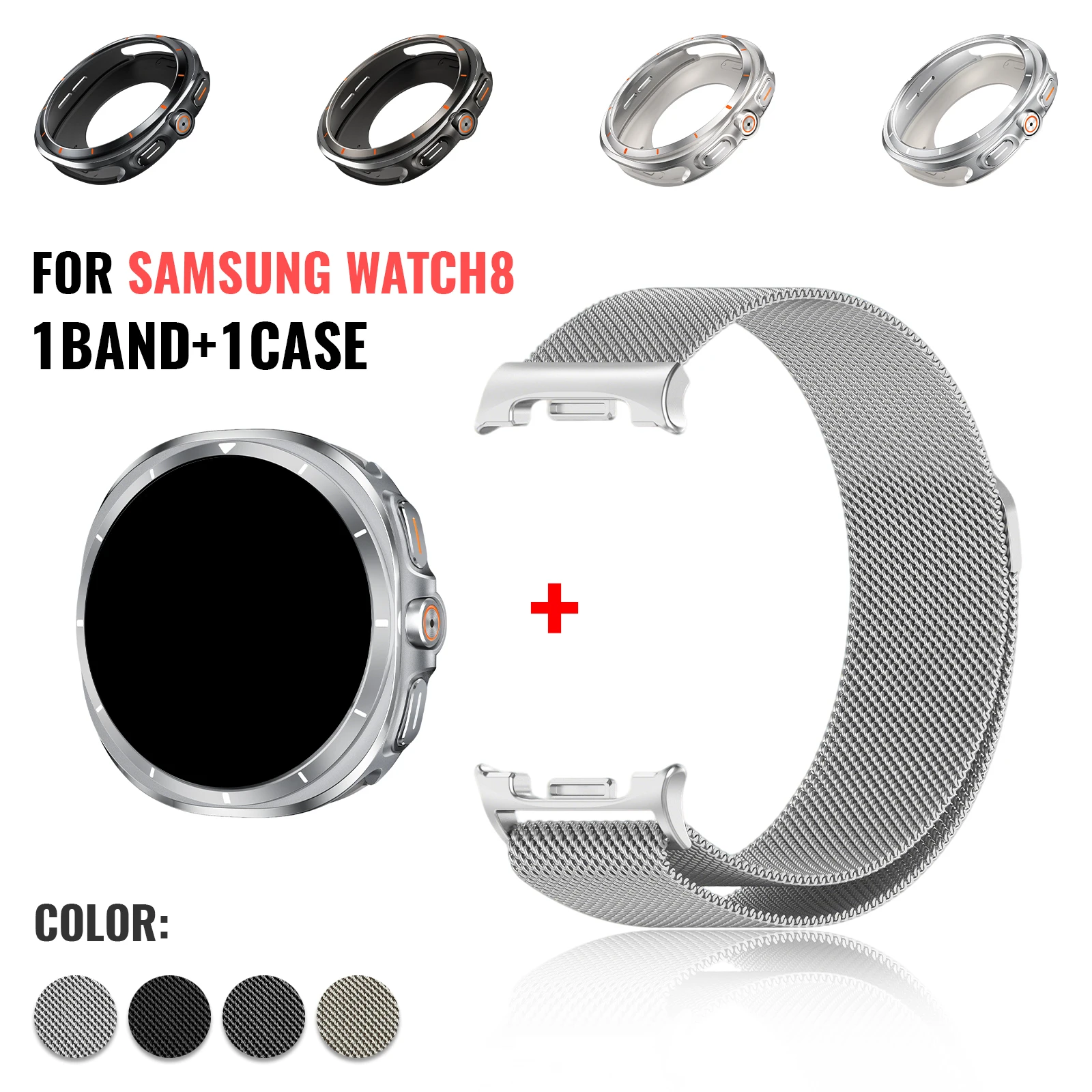 Pulseira de Metal BUSKOZ + Capa para Samsung Galaxy Watch 8 40mm 44mm, Pulseira Esportiva, Capa Protetora, Pulseira de Metal