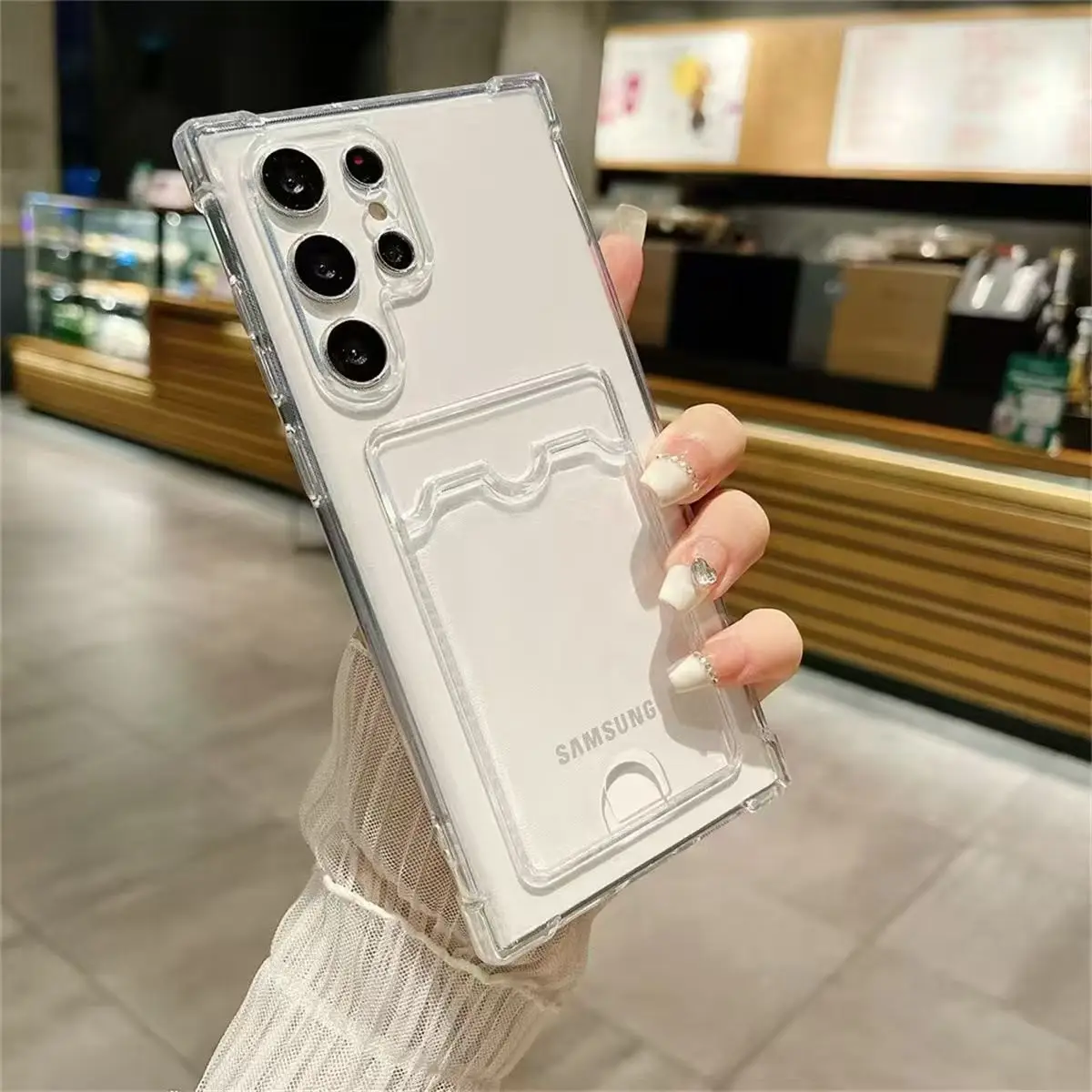 Clear TPU Can Store ID Student Bank VIP Card Bags Phone Case For Samsung Galaxy A73 A72 A57 A56 A55 A54 A53 A52 A52s 4G 5G Cover view 2
