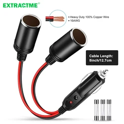 1 to 2 DC 12V 24V Cigarette Lighter Power Charger Port 2-Way Splitter 16AWG Extension Cord Cable UL Wire with 15A Fuses