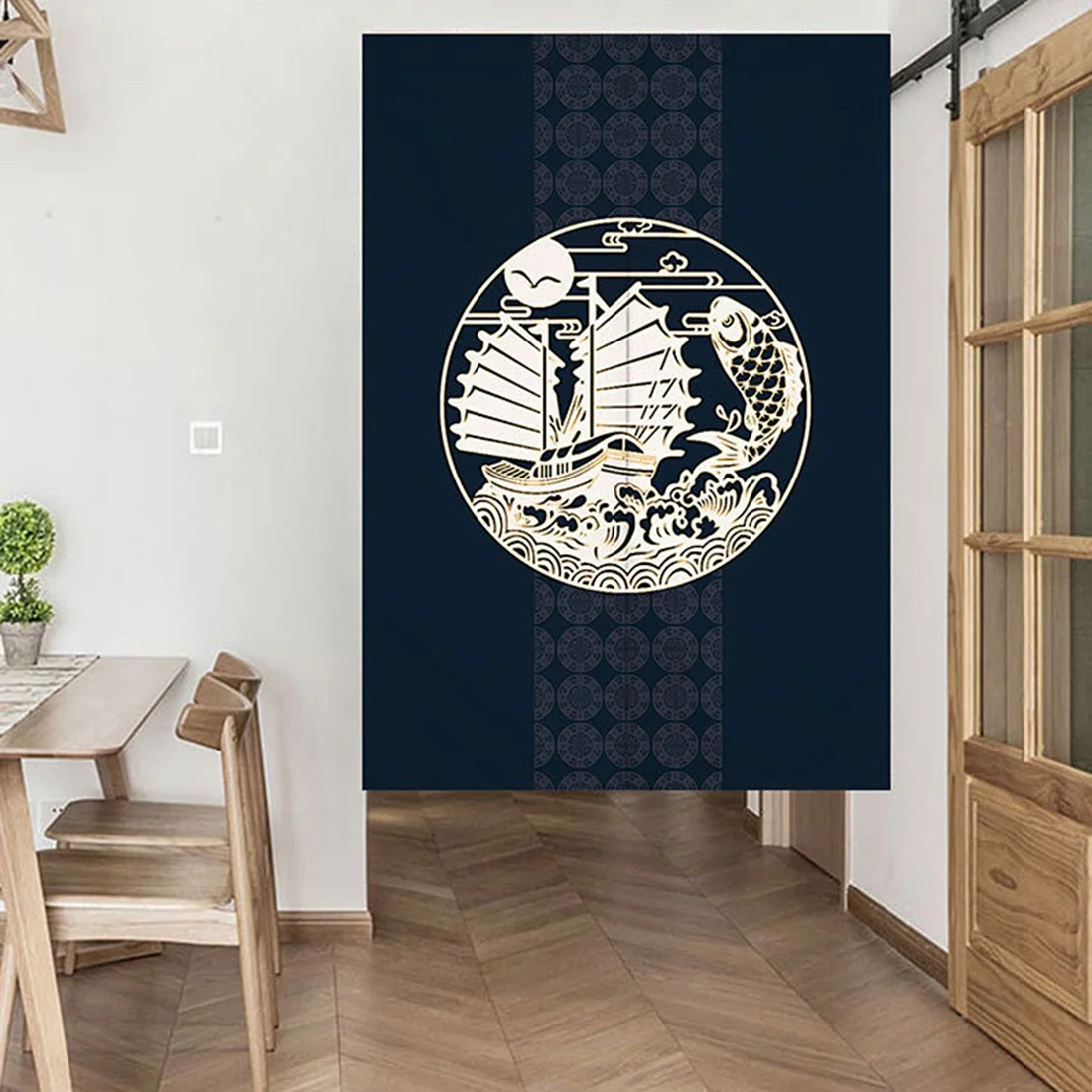 Chinese Koi Japanese Door Fish Curtains Noren Curtains for Kitchen Partition Curtains Living Room Entrance Divider Drapes Decor