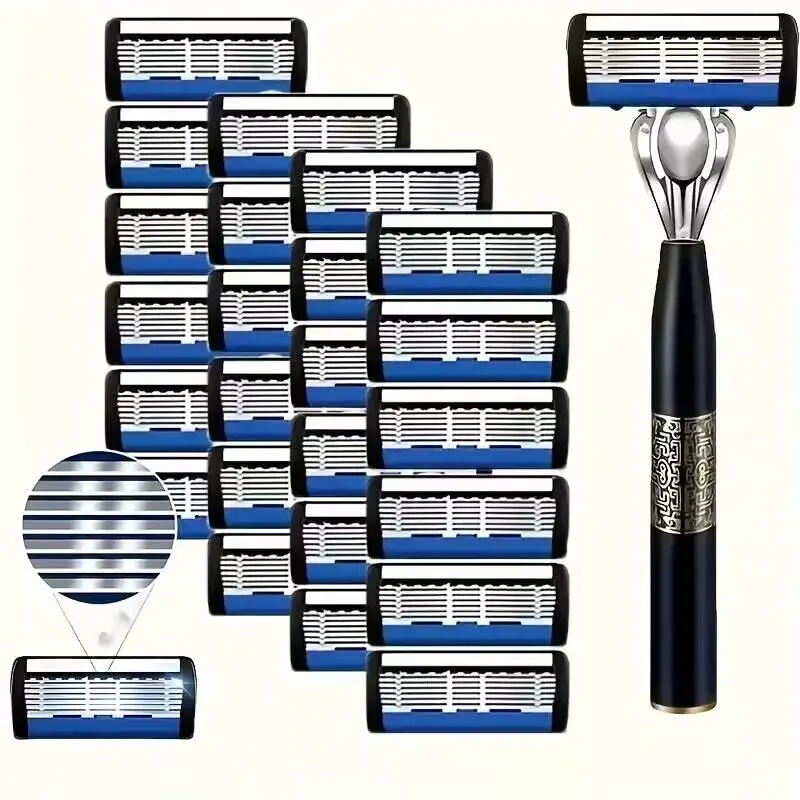 

Washable metal ordinary beard and beard, 7-layer manual men's razor, stainless steel blade hand guard, metal razor holder.