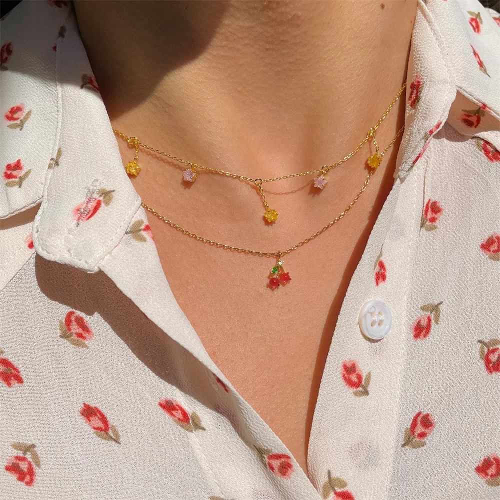 

Fashion Vintage Zircon Stars Choker Necklace For Women Sweet Cute Multiple Pendant Chain Jewelry Y2K Accessories