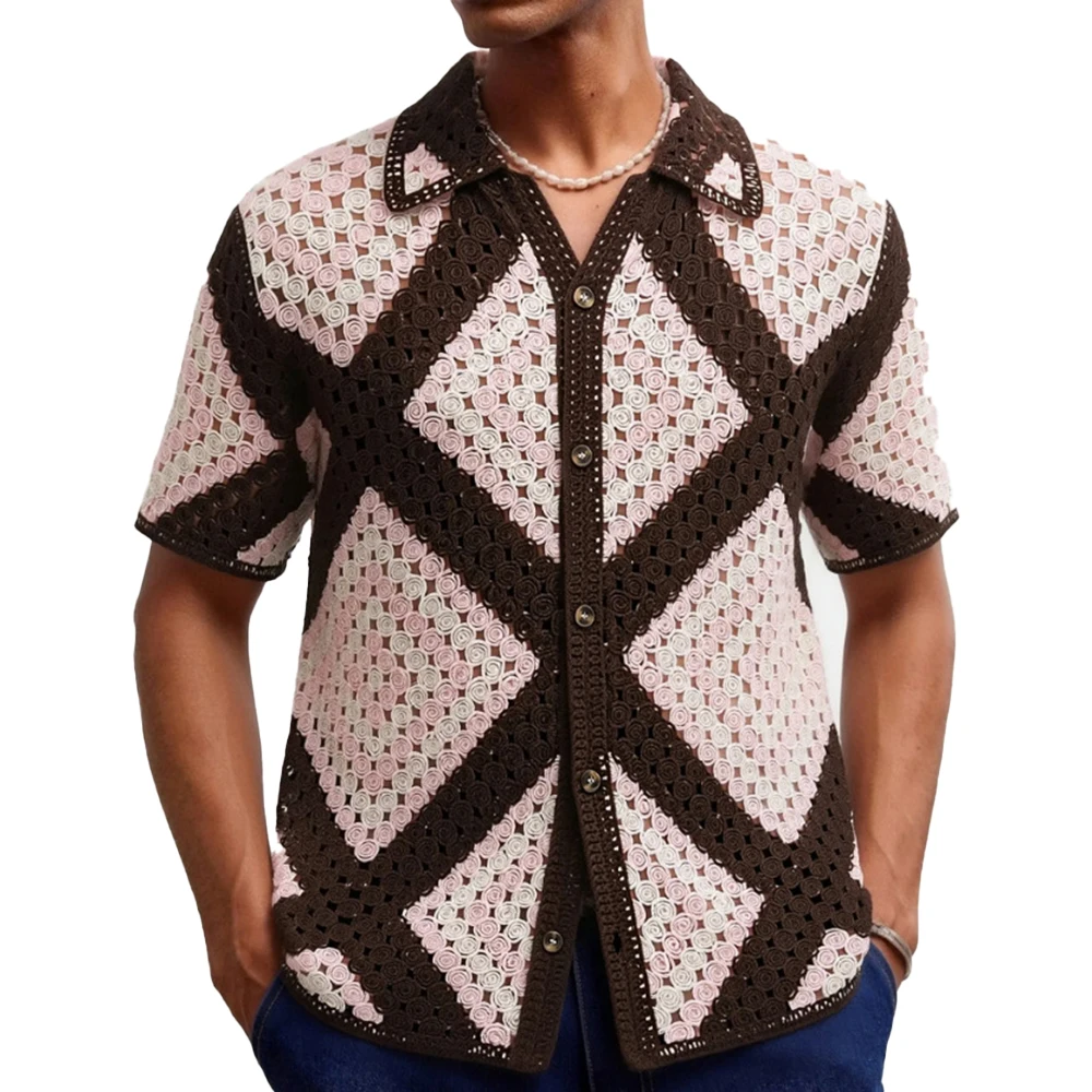 2026 Summer New Men's Color Block Short-Sleeve Shirt American Retro Fashion Trendy High Street Casual Loose Breathable Men's Top