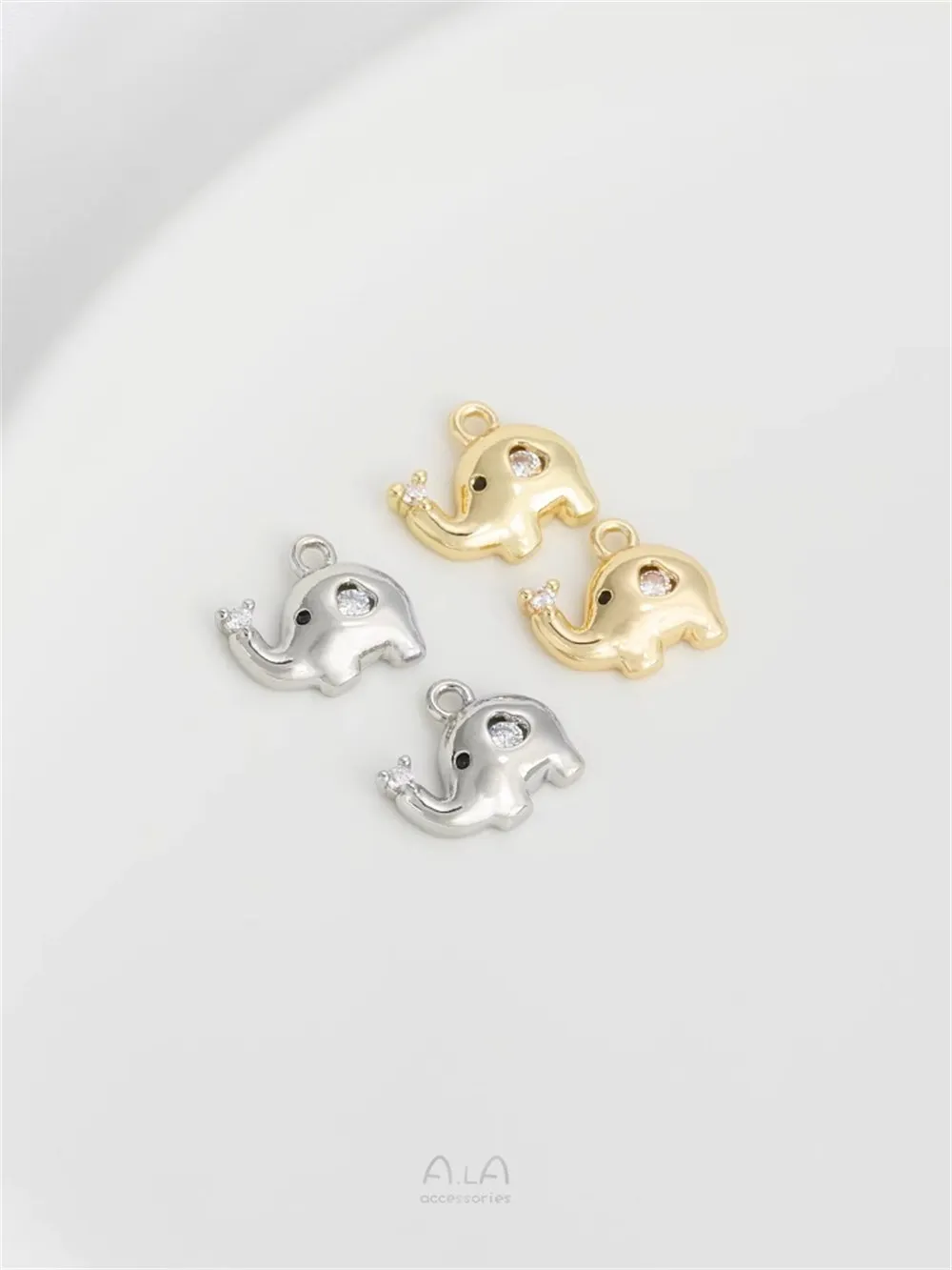 14K Gold Inlaid Zircon Cartoon Cute Elephant Pendant Diy Handmade Jewelry Bracelet Earrings Pendant Accessories K888