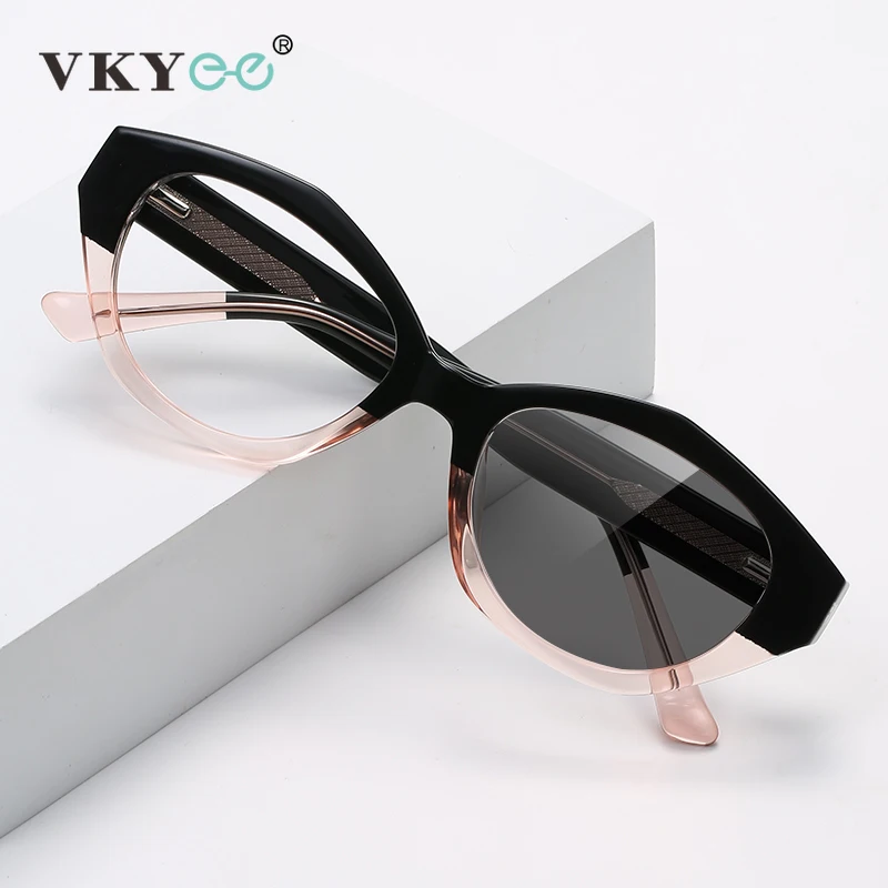 

VKYEE Fashion Color Frame Oval Anti-Blue Light Reading Glasses Women Customizable Photochromic Myopia Prescription LS006