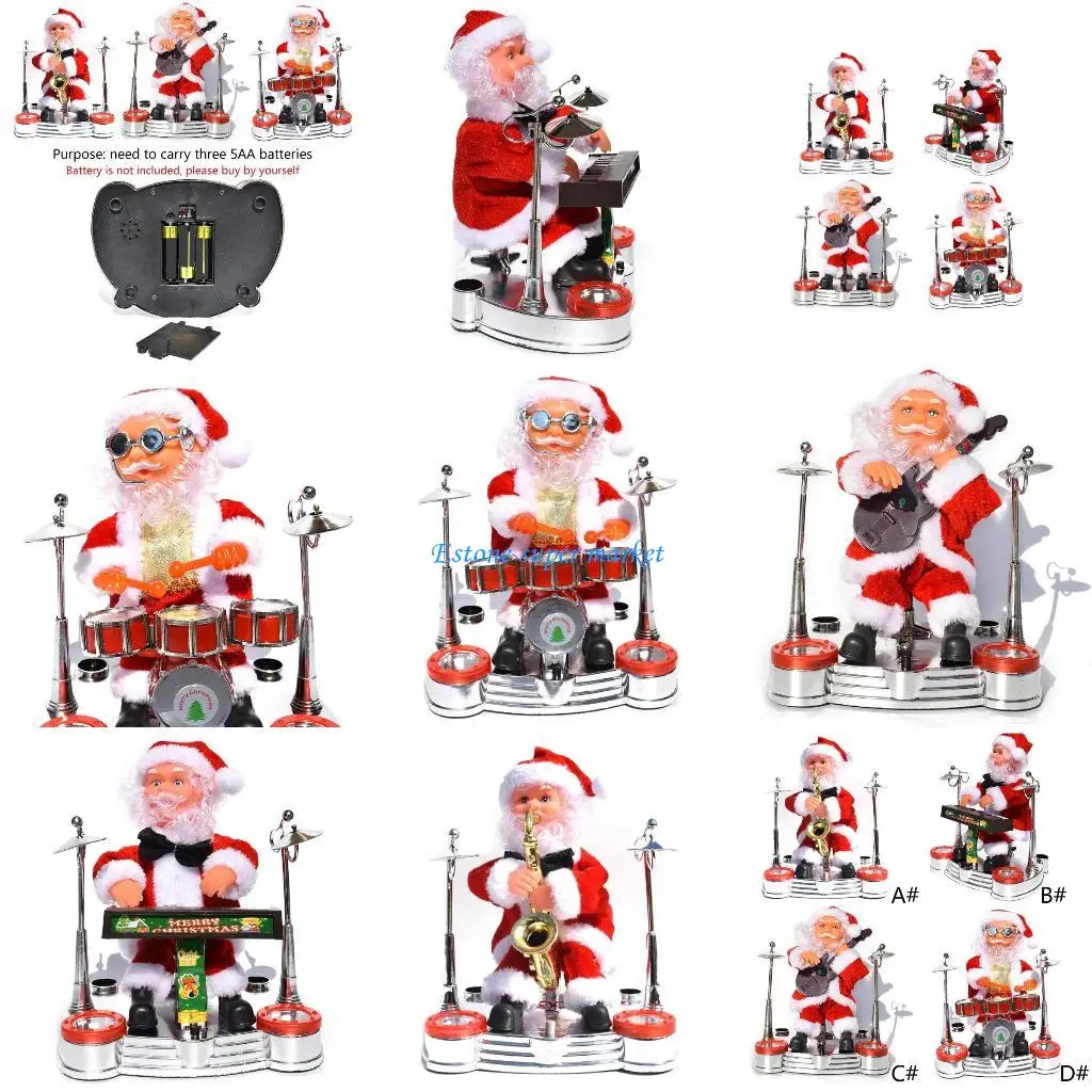 090B Giocattolo elettrico Natale Sassofono elettrico Babbo Natale per bambole Palcoscenico che suona batteria per