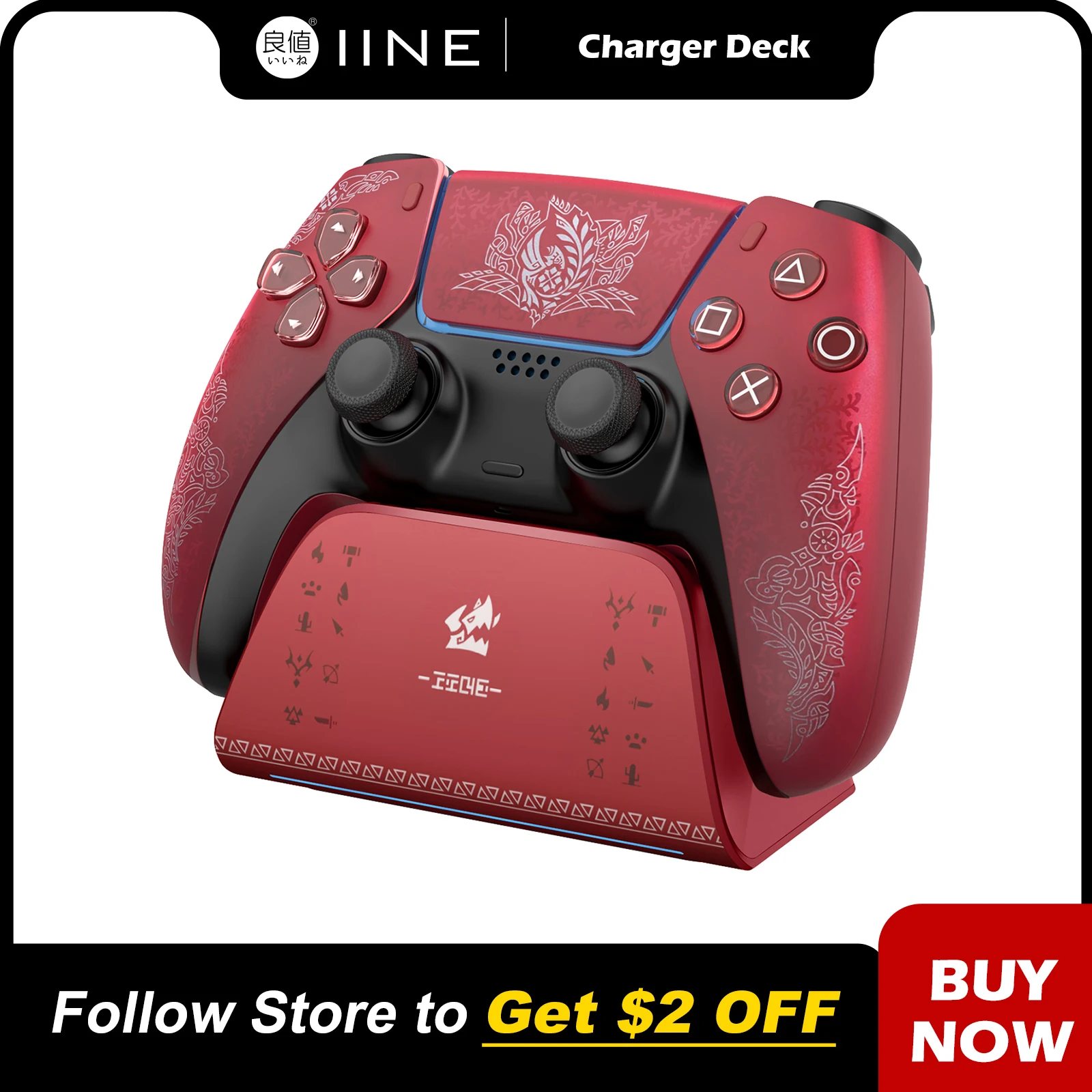 

IINE CHARGING STATION FOR PS5 CONTROLLER/Anti-slip Design，LED Indicator，Overcharge Protection，Fast Charging