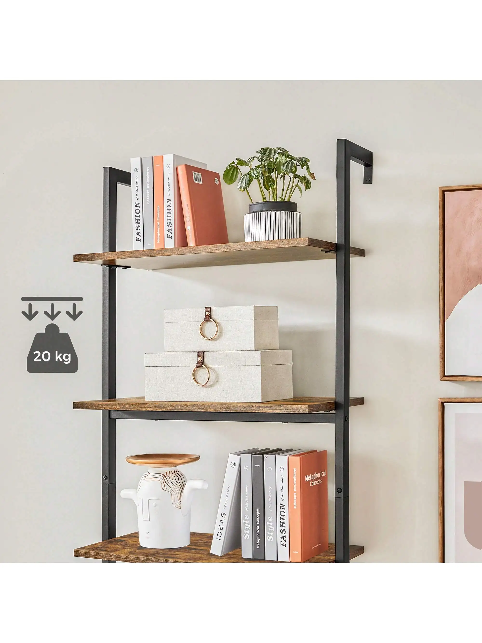 رف سلم VASAGLE ، غرفة معيشة بسلم مكون من 6 طبقات ، مكتب ، مطبخ ، غرفة نوم 30 × 60 × سم.