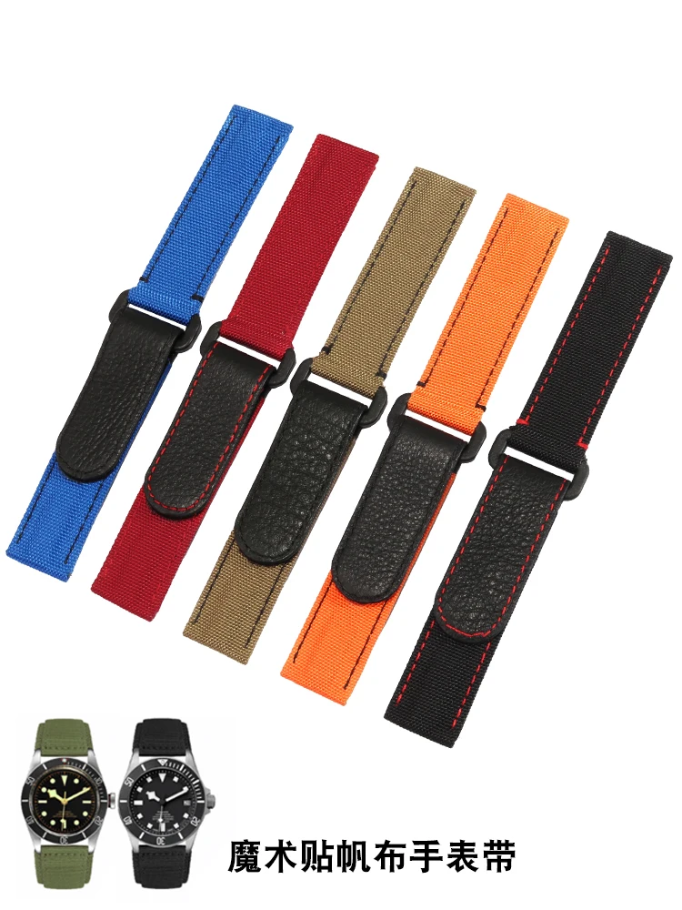 Hook and Loop Fastener Canvas Watch Strap Male for Rolex Daytona Omega Seahorse Rudder Bay Seiko Nylon Watchband 20mm