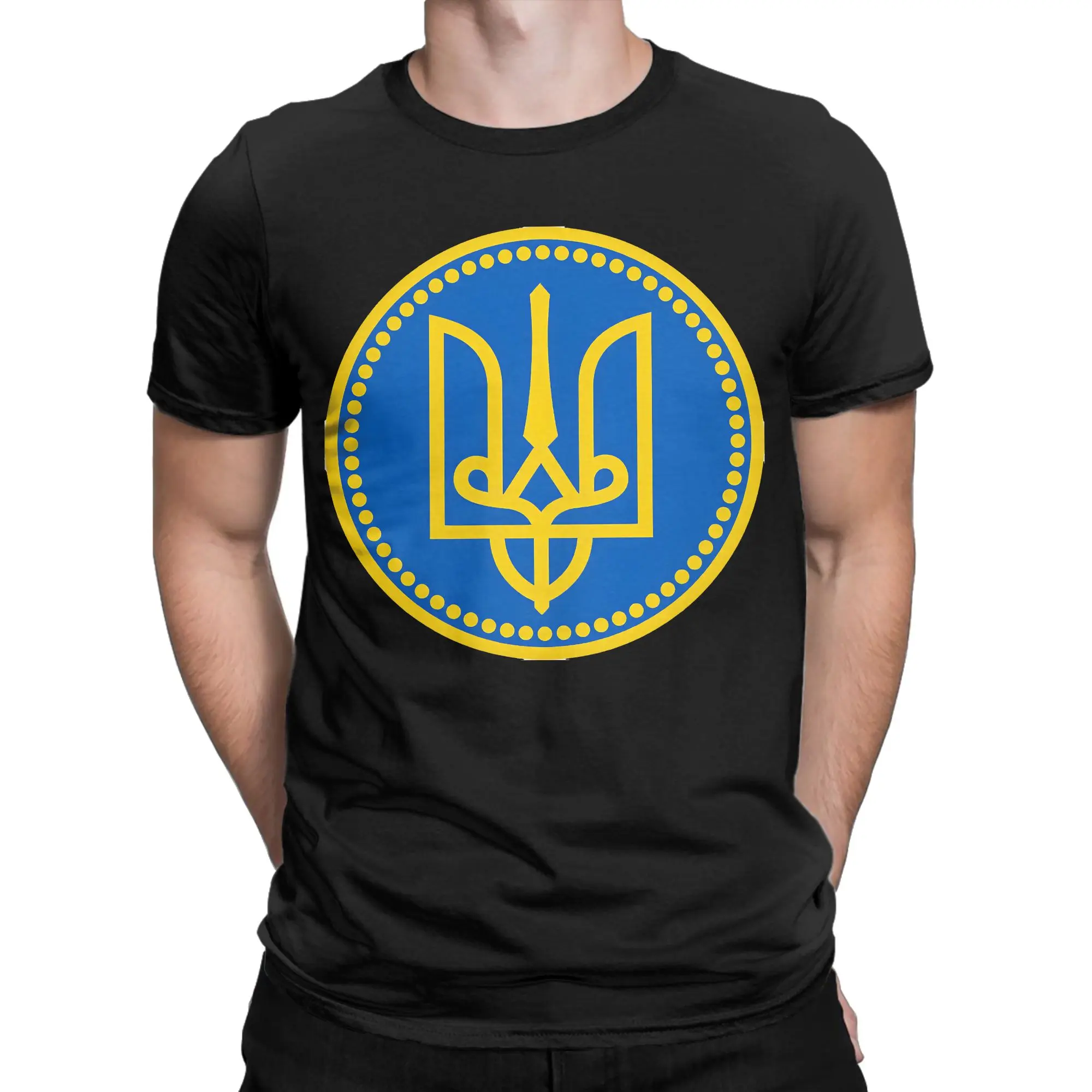 Ukraine Trident Dotted Circle Badge T-Shirt Summer T-Shirts Cotton Comfortable Plus Size Clothes Short Sleeves Vintage Tshirt