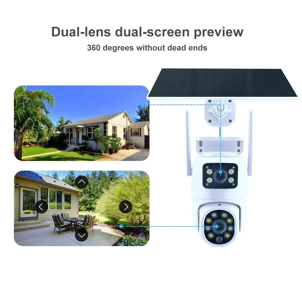Tuya Telecamera WiFi solare Esterna 10MP Dual Len 4K Doppio schermo PTZ Telecamera Wireless Batteria a bassa potenza Telecamera di sicurezza PIR Auto Tracking
