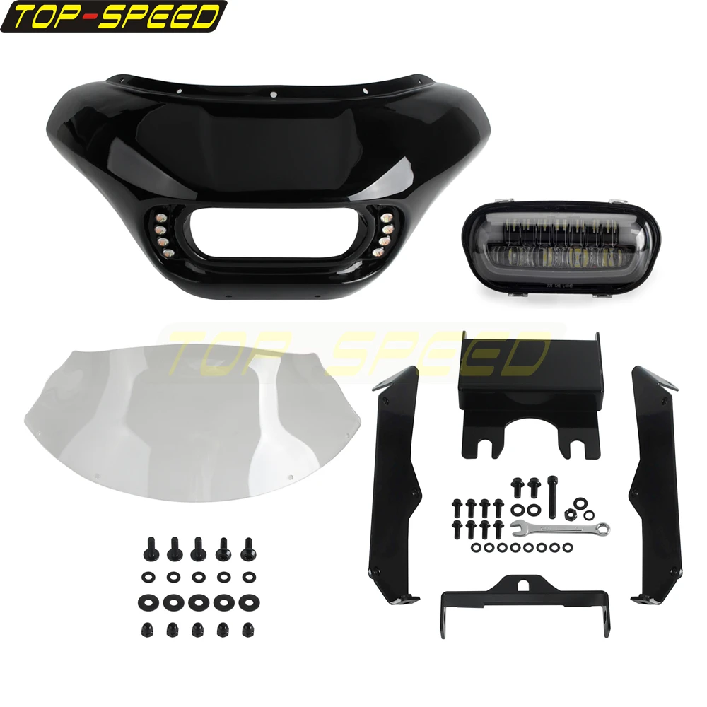 Motorcycle Fairing W/LED Headlamp DRL Turn Signal Kit For Harley Dyna Super Glide FXD Street Bob Low Rider Shark Fairings Cowls