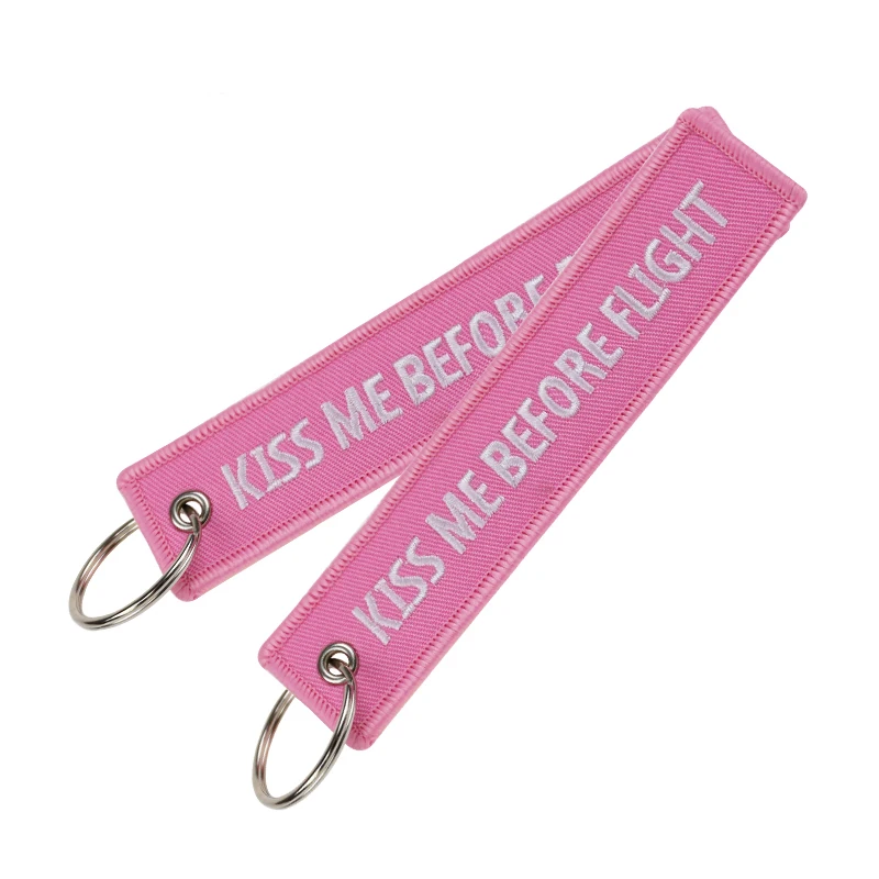 5pcs Kiss Me Before Flight Key Chain Label Embroidery Keychain With Metal Plane Embroidery Keychain Car Charm