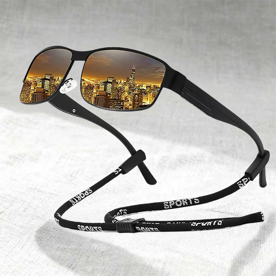 

Квадратные модные солнцезащитные очки с цепочкой, металлическая оправа, для мужчин и женщин, стильные, разноцветные, для вождения, рыбалки, активного отдыха, защитные очки.