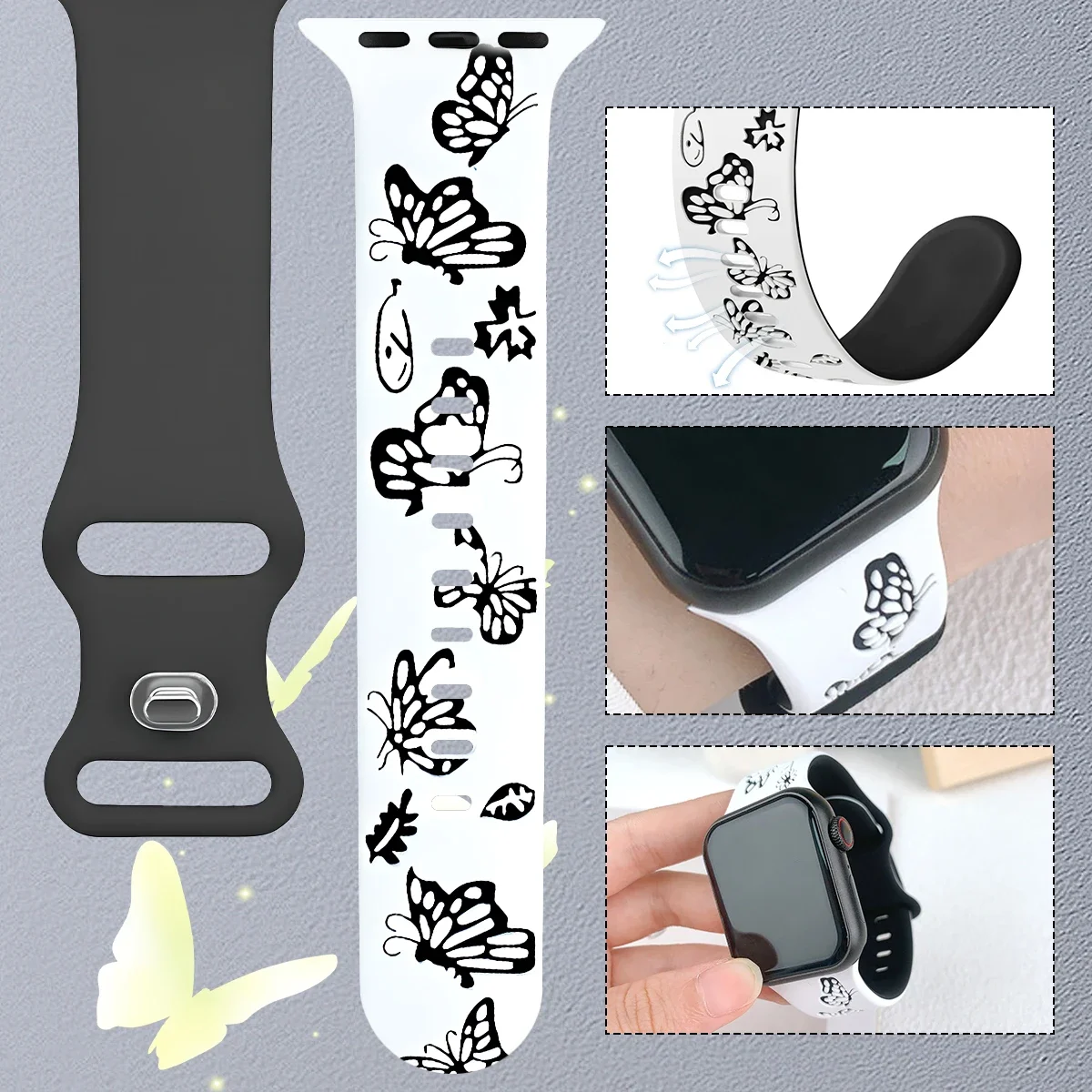 Engraved Strap For Apple Watch Band 40mm 44mm 41mm 49mm 45mm 38mm 42mm silicone bracelet For iwatch series 9 7 se 6 5 4 8 ultra