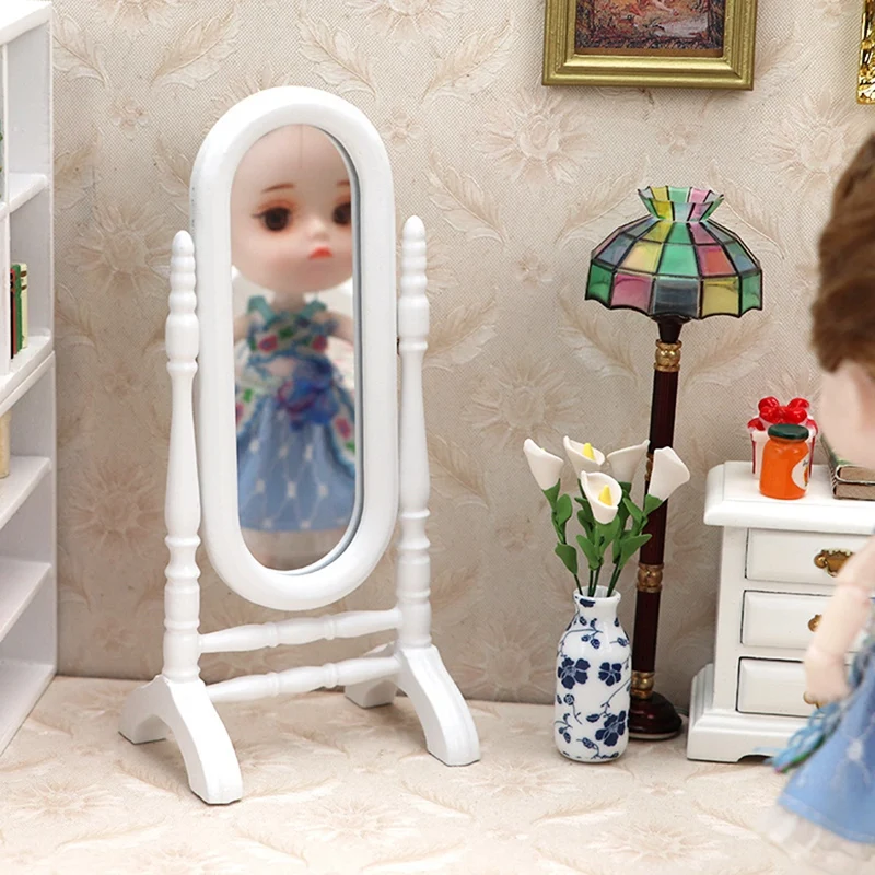 مرآة خشبية مصغرة لبيت الدمية ، مرآة أرضية ، مرآة قابلة للعكس ، ديكور بيت الدمية ، مقياس