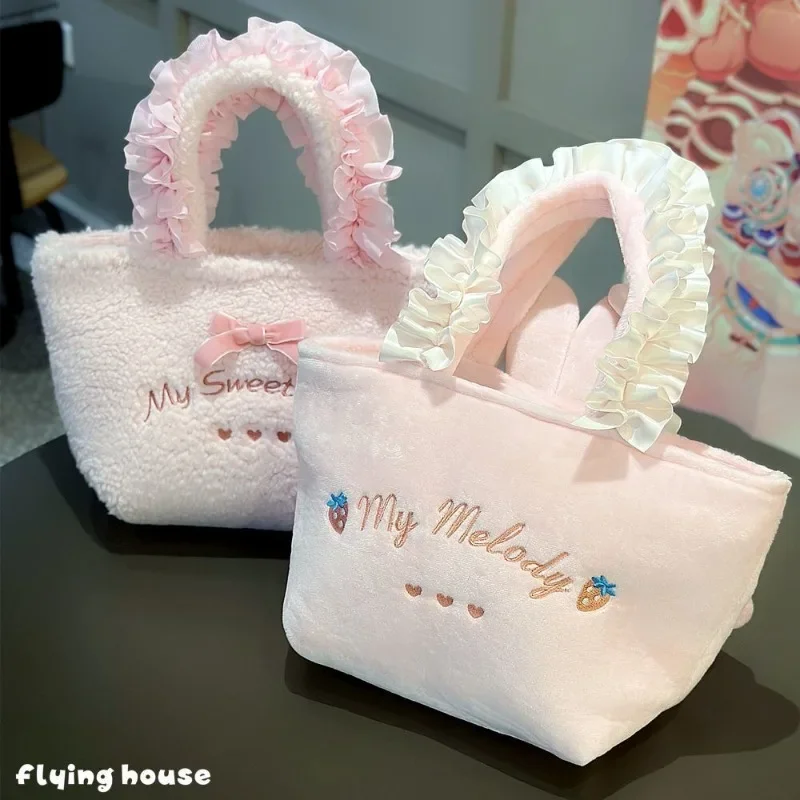 MINISO Plush Bag Kawaii Sanrio Anime Handbag Cinnamoroll Kuromi Melody Cartoon Soft Stuff Shoulder Cosmetic Bags Girl Gifts