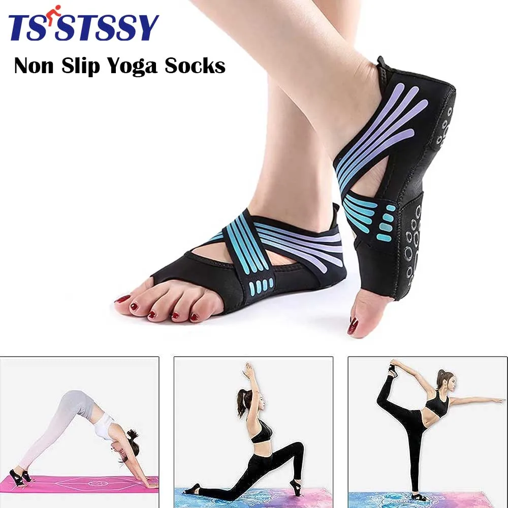 1Pair Non Slip Yoga Socks with Grip, Toeless Anti-Skid Pilates, Barre, Ballet, Bikram Workout Socks Shoes with Grips