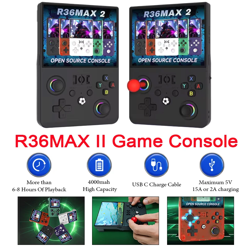 

Портативная ретро-игровая консоль R36MAXⅡ с 4,5-дюймовым IPS-экраном, Wi-Fi, сменным джойстиком и функцией онлайн-игры, карманный видеоплеер
