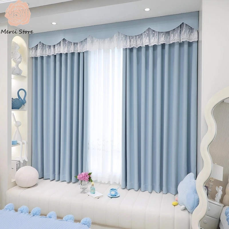 

Luxury Custom Chenille Blue Blackout Curtains for Childrens Room Bedroom Boys Girls Fully Blackout Bay Window Drapes