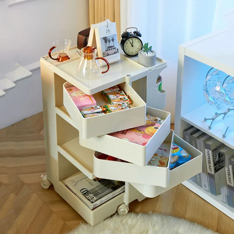 Nordic Coffee Tables Mobile Living Room Sofa Side Table Cabinet Snack Storage Rack Multi-storey Bedroom Bedside Tables Furniture