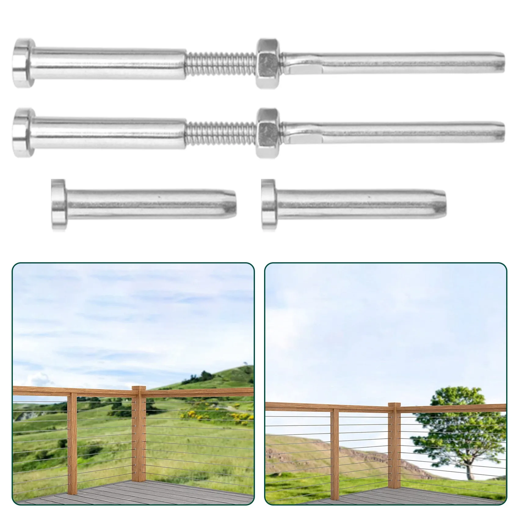 A96E-Stemball Swage And Invisible Hex Head Threaded Stud Tension End Fitting Terminal Combination Pack For 1/8 Inch Cable Railin