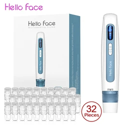 Bolígrafo Derma profesional Original Hello Face H5 con cartucho de 32 Uds. Regalos máquina para el cuidado de la piel con microagujas