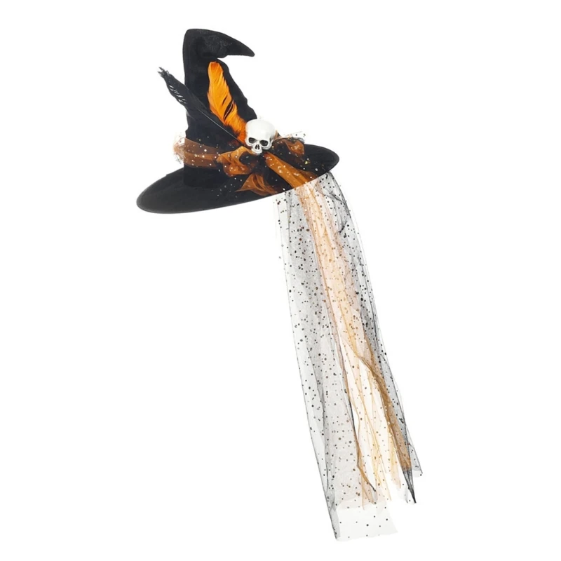 Véu tule lantejoulas chapéus bruxa acessório para fantasia Halloween para festa Halloween