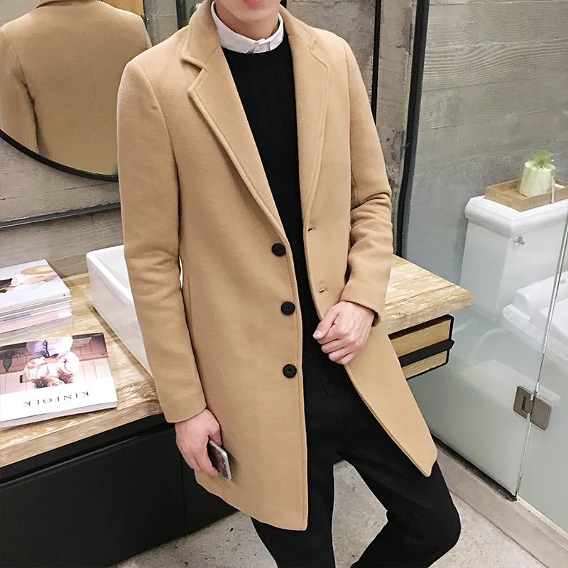 

Trench Coats For Men Autumn Winter Overcoats Wool Blends Business Trench Long Jackets Leisure Overcoat Fit Male Solid Color 5XL