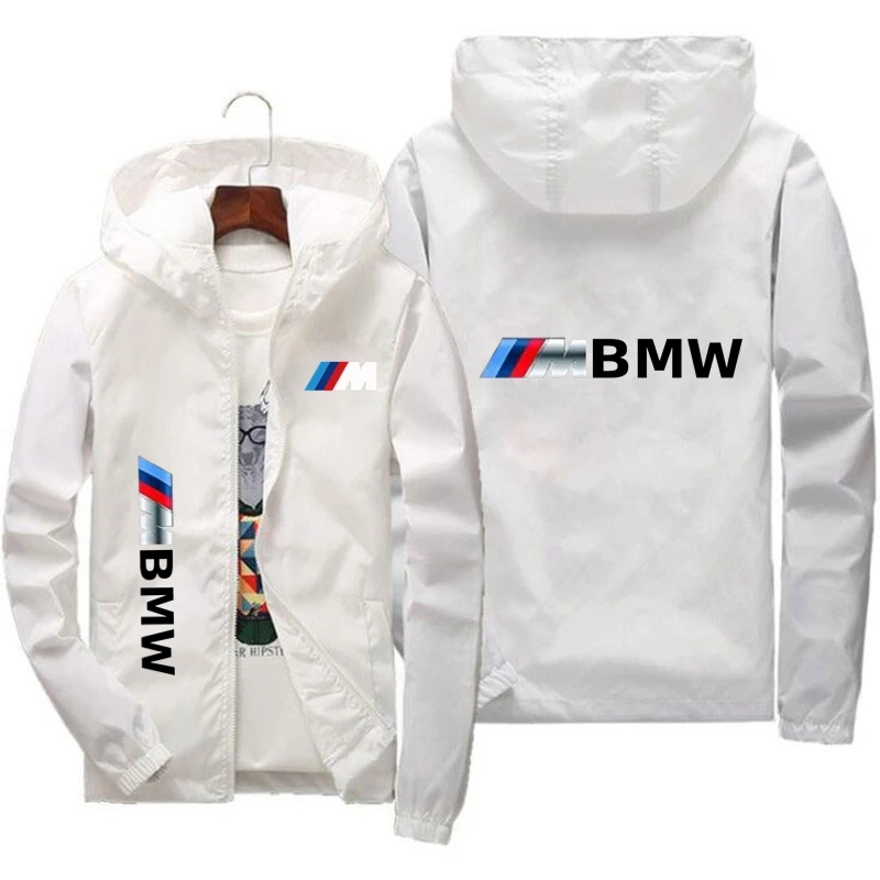 BMW Men's Casual Lightweight printing Windbreaker Jacket, Full Zip Up Hooded Shell Outdoor Hiking Coat For Autumn Size M-7XL