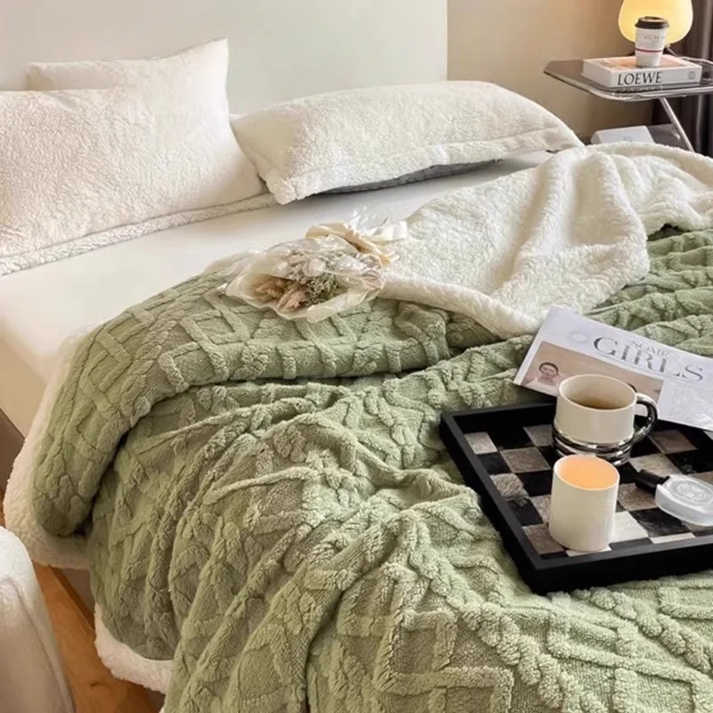 RAKKSAB Version Silk Fleece Lamb Fleece Bedroom Living Room Study Thickened Silk Fleece LambFleece Doublesided Blanket Available
