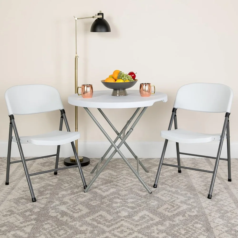 

EMMA + OLIVER 2 Pack Granite White Plastic Folding Chair with Charcoal Frame