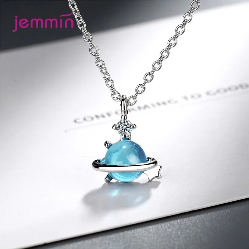 

Drop Shipping Genuine 925 Sterling Silver Blue Planet Pendant Necklace High Quality Female Fashion Jewelry Gift For Wife Friend