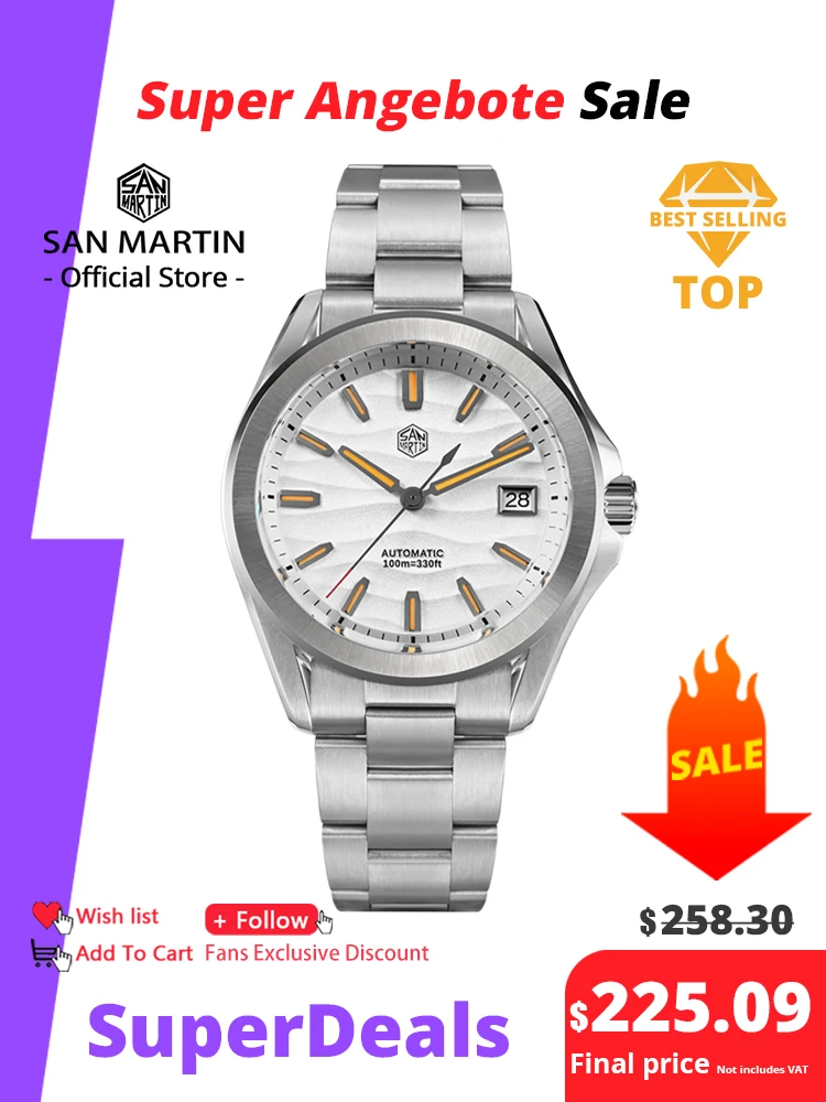 

San Martin 39mm Gada Fashion Men Dress Watch Orange Luminous NH35 Automatic Mechanical Business Watches Waterproof SN0129 Reloj