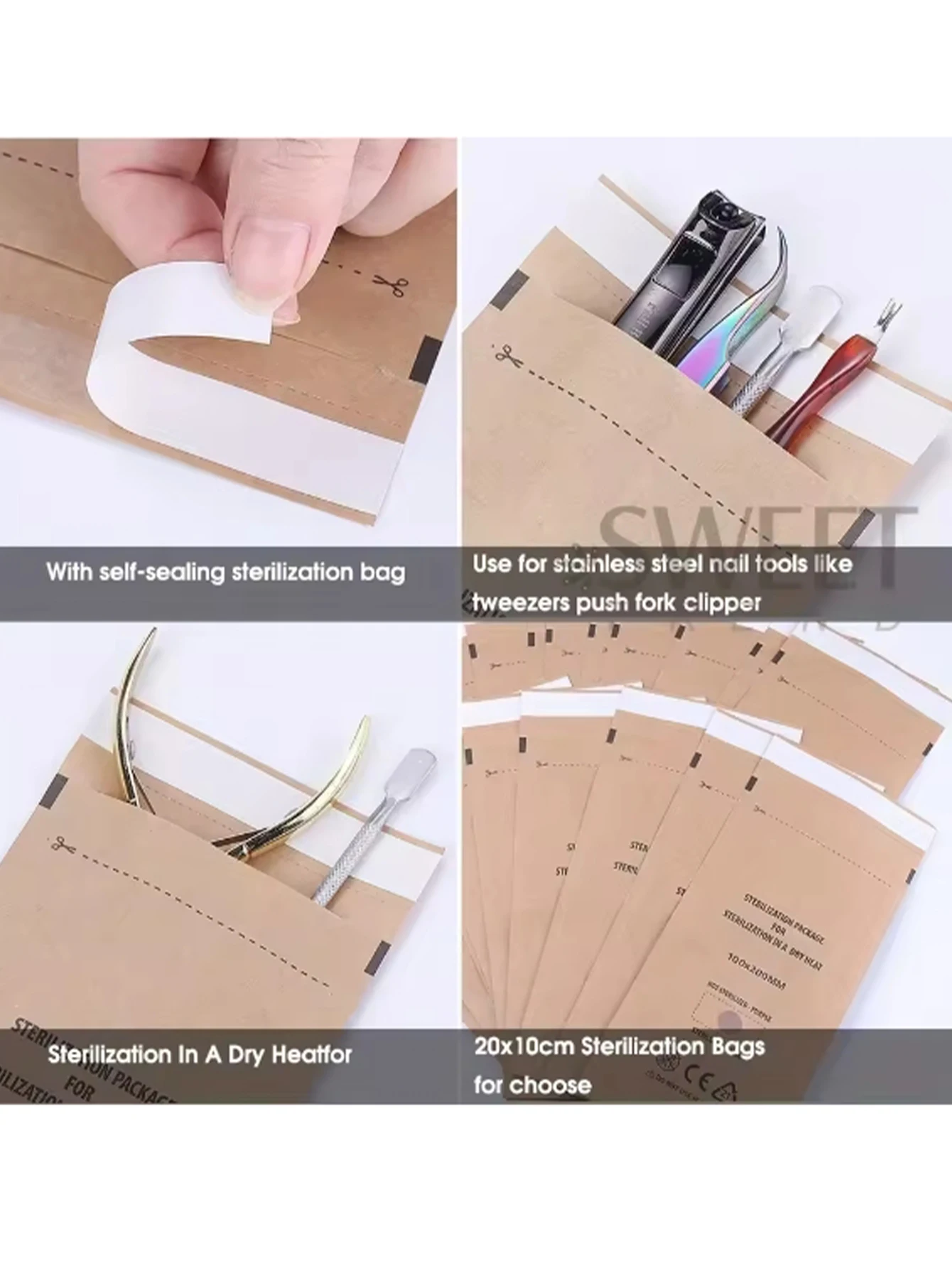 100 Stuks Manicure Kraft Zakken Nail Art Sterilisator Nagels Schone Sterilisatie Zak Wegwerp Manicure Benodigdheden UV Desinfectie Gereedschap