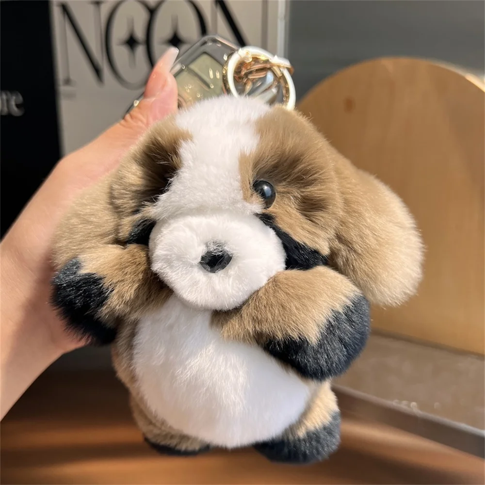 

Cute Plush Rabbit Fur Fat Dog Pendant Keychain Woman Bag Car Key Chain Pendant Decoration Jewelry Bag Hangings Accessories Gifts