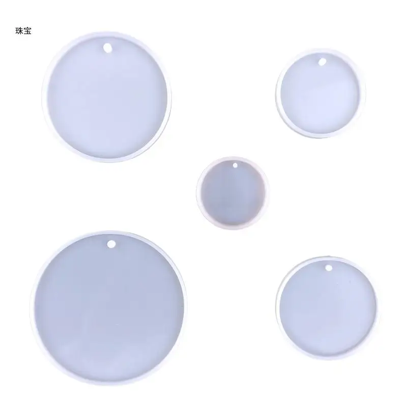 

X5QE 5Pcs DIY Five Sizes Round Keychain Silicone Epoxy Molds DIY Ornaments Pendant Crafting Mould for Valentine Gift